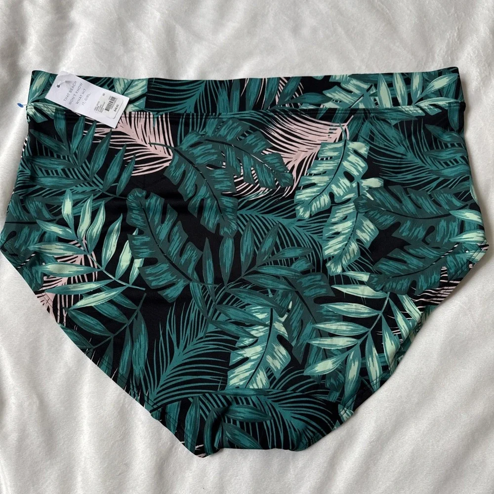 Cacique‎ Bikini Swim Size 20 Green Palm Tropical Print - NWT- High-waist